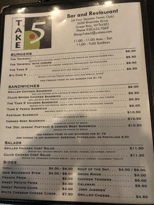 Menu photo 2 Take 5 Green Bay, WI