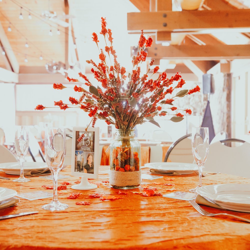 Mindy and her staff also set our tables, skirted the linens rented through her, and placed our centerpieces!