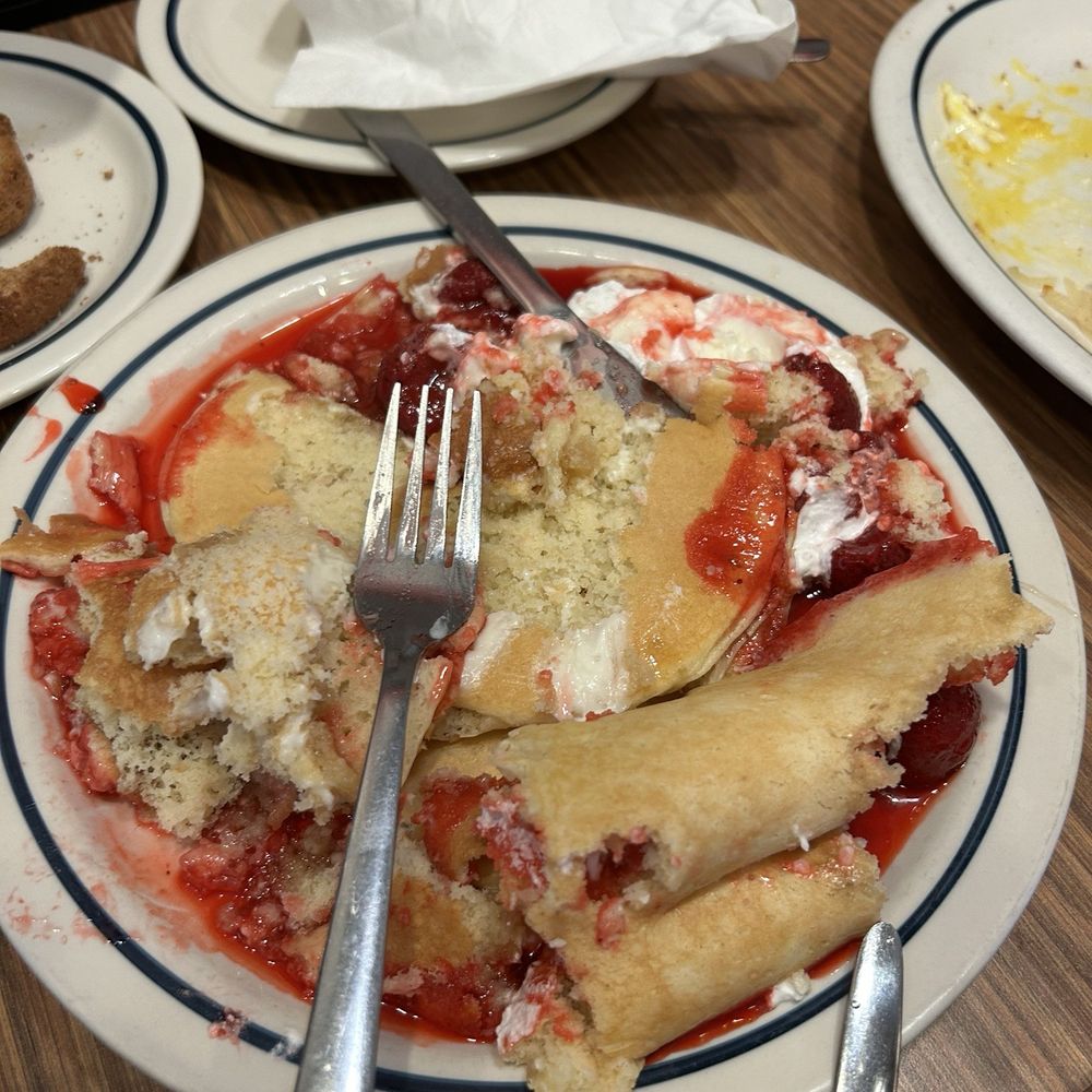 IHOP - My cousins Strawberry Banana Pancakes that she literally distroyed - Breakfast & Brunch Near Me - Ronkonkoma, New York IHOP - My cousins Strawberry Banana Pancakes that she literally distroyed - Breakfast & Brunch Near Me - Ronkonkoma, New York
