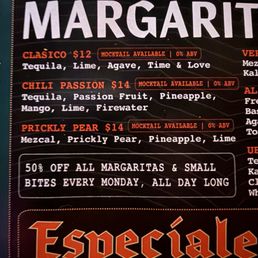Margarita menu Margarita menu