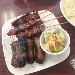 Beef skewers and lao sausages