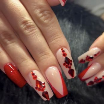 Posh Nail Lounge - Custom Red Set - Nail Salons Near Me - Selma, California Posh Nail Lounge - Custom Red Set - Nail Salons Near Me - Selma, California
