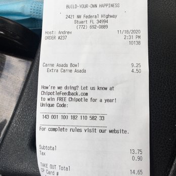 Chipotle Mexican Grill - Ripped off for lunch. - Fast Food Near Me - Stuart, Florida