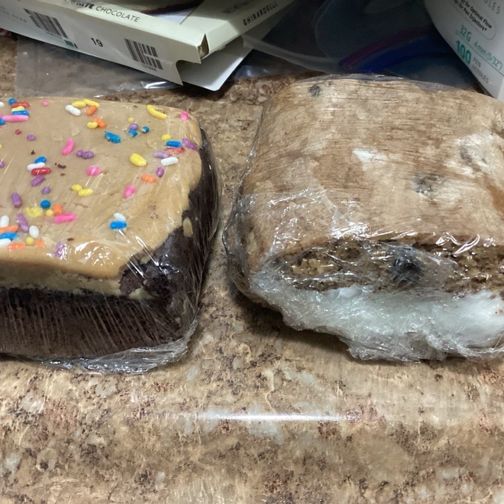Frosted brownie and filled hermit Frosted brownie and filled hermit