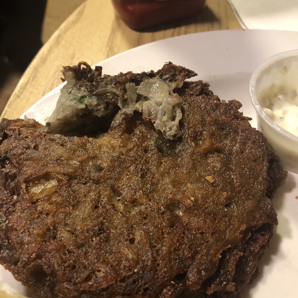 The Hideaway Pub & Eatery - Burnt grey potato pancake. - American Near Me - Franklin, Wisconsin The Hideaway Pub & Eatery - Burnt grey potato pancake. - American Near Me - Franklin, Wisconsin
