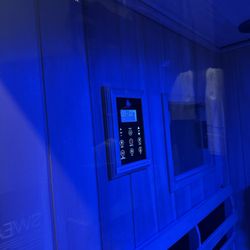 SweatHouz Burlington - Sauna, with customizable lighting, always set to 140 degrees.