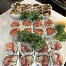 .Unagi, spicy tuna and hamachi salmon .Unagi, spicy tuna and hamachi salmon
