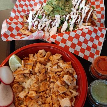 Madre Maiz Taqueria - Burrito bowl with chicken and birria fries. - Mexican Near Me - Pasadena, California Madre Maiz Taqueria - Burrito bowl with chicken and birria fries. - Mexican Near Me - Pasadena, California