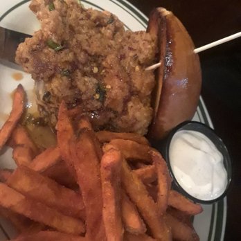 Lucky's 13 Pub - Korean BBQ Chicken sandwich w/ sweet potato fries - Diners Near Me - Roseville, Minnesota