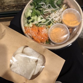 Bon Banh - Rice bowl with noodles, pork, and tofu and shrimp chips! - Vietnamese Near Me - Hoboken, New Jersey Bon Banh - Rice bowl with noodles, pork, and tofu and shrimp chips! - Vietnamese Near Me - Hoboken, New Jersey