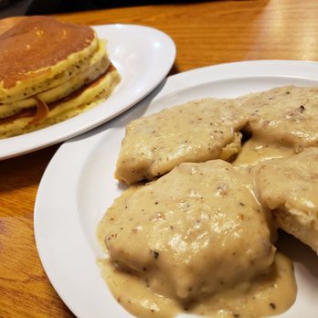 The Scrambler House - Biscuits and gravy, pancakes in the background - American Near Me - O'Fallon, Missouri The Scrambler House - Biscuits and gravy, pancakes in the background - American Near Me - O'Fallon, Missouri