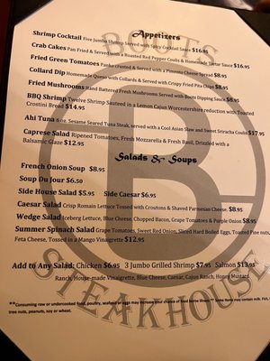 Menu photo 1 Boots Steakhouse Dillsboro, NC