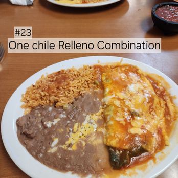 Maria's Mexican Restaurant - #23 One Chile Relleno with rice and beans - Mexican Near Me - Rancho Palos Verdes, California