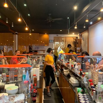 Ramen Nakamura - Looking down seating of bar towards kitchen - Ramen Near Me - Honolulu, Hawaii