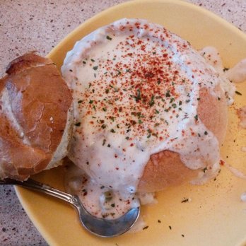 Brad's Restaurant - Clam Chowder in Bread bowl - Seafood Near Me - Pismo Beach, California