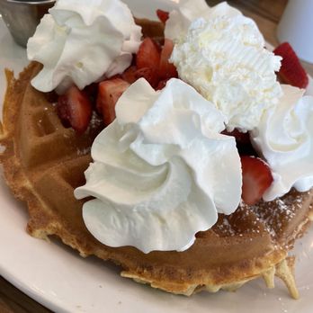 Brothers Cafe - Belgian waffle with strawberries - soooo good - Cafes Near Me - San Mateo, California