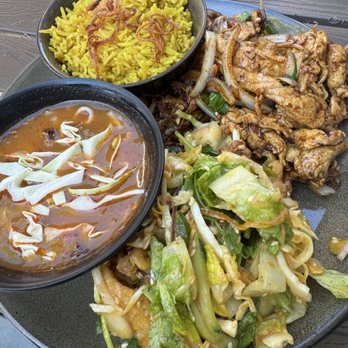 Burma 2 - Samosa Soup, samosa salad, Basil Dried Chili Chicken, Burmese Indian Rice - Burmese Near Me - Walnut Creek, California