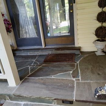 Salzano Custom Concrete - Recommended flagstone overlay on top of existing concrete on porch to match walkway. - Masonry/Concrete Near Me - Aldie, Virginia Salzano Custom Concrete - Recommended flagstone overlay on top of existing concrete on porch to match walkway. - Masonry/Concrete Near Me - Aldie, Virginia