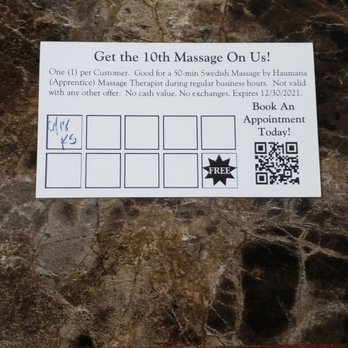 Kapolei Massage Institute - Stamp card 10th massage free! - Massage Schools Near Me - Kapolei, Hawaii