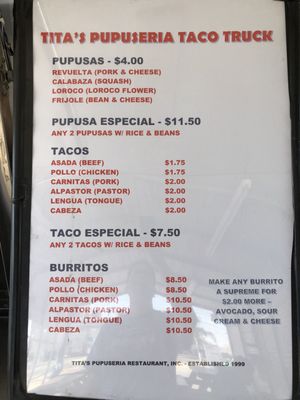 Menu photo 6 Tita's Pupuseria Truck Buttonwillow, CA