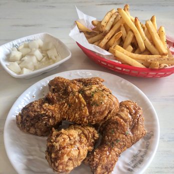 Choong Man Chicken - Garlic soy Korean fried chicken drumsticks and fries with complimentary pickled radish - Chicken Shop Near Me - Davie, Florida Choong Man Chicken - Garlic soy Korean fried chicken drumsticks and fries with complimentary pickled radish - Chicken Shop Near Me - Davie, Florida