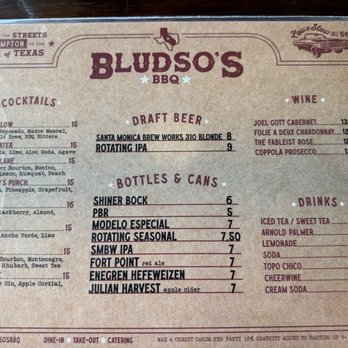 Bludso's BBQ - Drink Menu (June 2026) - Barbeque Near Me - Santa Monica, California