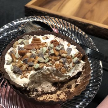 Pie Bar - Funky Monkey and brownie batter mousse with Andes crumbles and pecans in a chocolate pie shell. - Desserts Near Me - Austin, Texas Pie Bar - Funky Monkey and brownie batter mousse with Andes crumbles and pecans in a chocolate pie shell. - Desserts Near Me - Austin, Texas