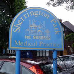 Sherrington Park Medical Practice - Centre sign on Mansfield Road - opposite the Peugeot car dealership in Carrington.