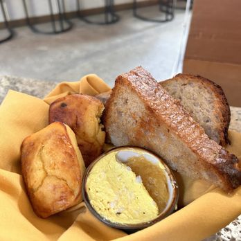 Nura - Bread basket with honey butter and pineapple preserves - New American Near Me - Brooklyn, New York