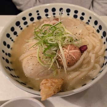 Mikaku Udon Bar - Herbal Chicken Soup Udon (comes with quarter leg chicken and a fried rice triangle) - Asian Fusion Near Me - Toronto, Ontario Mikaku Udon Bar - Herbal Chicken Soup Udon (comes with quarter leg chicken and a fried rice triangle) - Asian Fusion Near Me - Toronto, Ontario