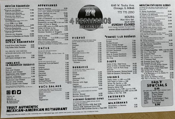 Menu photo 2 4 Hermanos Mexican Grill Chicago, IL