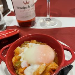 Bar Ulzama - Ajoarriero--salt cod combined with garlic, onions, red and green peppers--with a perfectly poached egg.