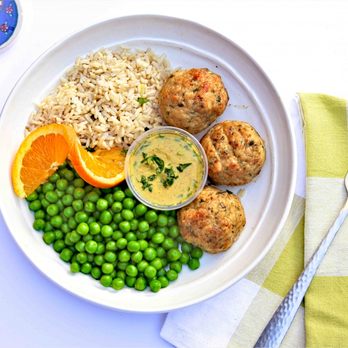 Lean & Tasty - Turkey Meatballs, Brown Rice, Peas, Brown Mustard sauce - Food Delivery Services Near Me