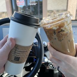 Large hot Medusa - left Medium iced biscoff - right