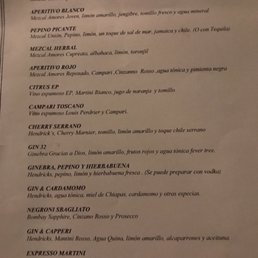 Cocktail menu