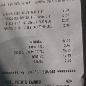 Lowe's Home Improvement - The receipt - Hardware Stores Near Me - Rosedale, New York