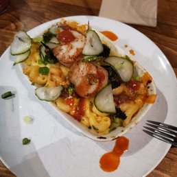 Mac n cheese with scallops and pulled pork. Mac n cheese with scallops and pulled pork.