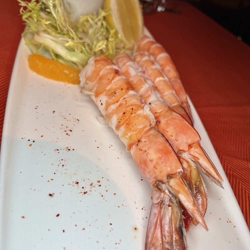 Sinatra - Gamberoni ~ jumbo shrimp cocktail with blood orange cocktail sauce. - Italian Near Me - Las Vegas, Nevada Sinatra - Gamberoni ~ jumbo shrimp cocktail with blood orange cocktail sauce. - Italian Near Me - Las Vegas, Nevada