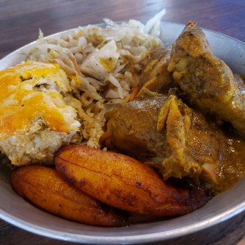 Tastee Spoon - Curry chicken - bone-in with broccoli rice casserole, plantains, and steamed cabbage and carrots - Caribbean Near Me - Dunwoody, Georgia Tastee Spoon - Curry chicken - bone-in with broccoli rice casserole, plantains, and steamed cabbage and carrots - Caribbean Near Me - Dunwoody, Georgia