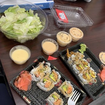 Ginger Wasabi Sushi + Grill - Side Salad (it was huge huge) Extra ginger dressing Side of yum yum sauce  8 Piece Spicy California Roll 8 Piece Shrimp Tempura Roll - Sushi Bars Near Me - Lexington, Kentucky