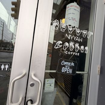 Niyyah Coffee - Front door, a fingerspell of "Niyyah Coffee". Love it! - Coffee & Tea Near Me - Indianapolis, Indiana
