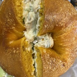 Egg bagel with scallion cream cheese Egg bagel with scallion cream cheese