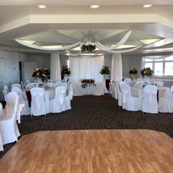 The LCT Bayside Pavilion - Wedding Reception with backdrop at head table.