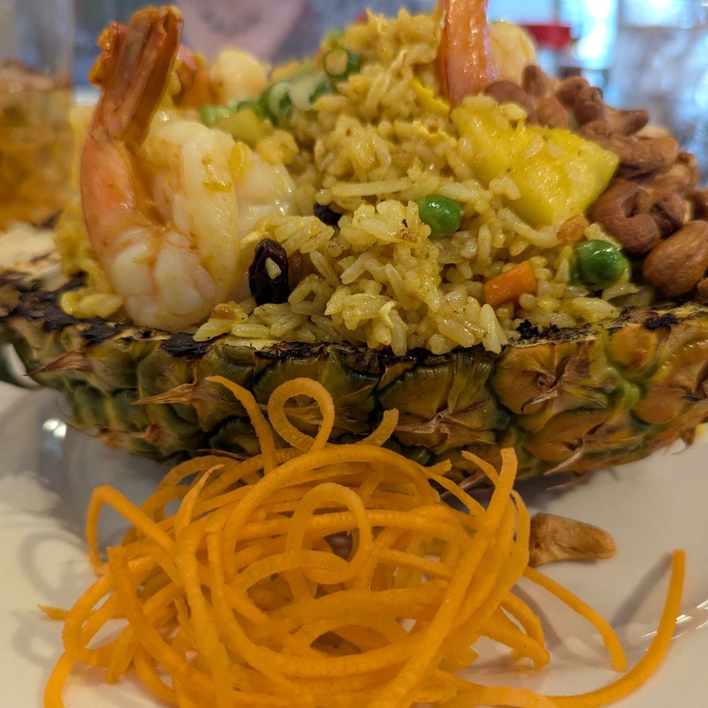 Thai Cafe - Pineapple fried rice in an actual pineapple - Thai Near Me - Wake Forest, North Carolina Thai Cafe - Pineapple fried rice in an actual pineapple - Thai Near Me - Wake Forest, North Carolina