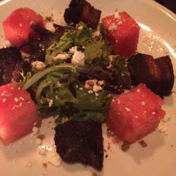 Ward 8 - Watermelon and bacon topped with feta. Arugula in the middle and everything was drizzled in honey. 6/10 - Cocktail Bars Near Me - Boston, Massachusetts Ward 8 - Watermelon and bacon topped with feta. Arugula in the middle and everything was drizzled in honey. 6/10 - Cocktail Bars Near Me - Boston, Massachusetts