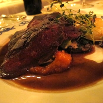 Frognerseteren - Filet of Reindeer with meat sauce. Accompanying pumpkin puree, Brussels sprouts, and potatoes. - Scandinavian Near Me - Oslo, 03 Frognerseteren - Filet of Reindeer with meat sauce. Accompanying pumpkin puree, Brussels sprouts, and potatoes. - Scandinavian Near Me - Oslo, 03