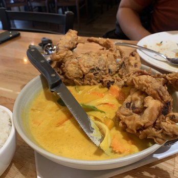 Basil & Co - Crispy Jumbo Soft Shell Crabs (2) - with yellow curry. A great recommendation from the staff - Thai Near Me - Diamond Bar, California