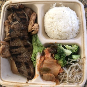 Mama Cho's BBQ - KBBQ Plate: L.A. Kalbi (traditional thin cut) and Chicken (4 stars) - Barbeque Near Me - Castro Valley, California Mama Cho's BBQ - KBBQ Plate: L.A. Kalbi (traditional thin cut) and Chicken (4 stars) - Barbeque Near Me - Castro Valley, California