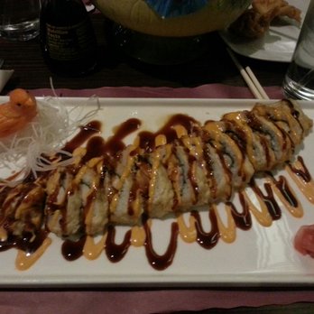 New Asia House - Volcano roll (they light it so that the entire roll is enflamed, but the flame had gone out before I took the photo, sorry!) - Sushi Bars Near Me - Warwick, Rhode Island New Asia House - Volcano roll (they light it so that the entire roll is enflamed, but the flame had gone out before I took the photo, sorry!) - Sushi Bars Near Me - Warwick, Rhode Island