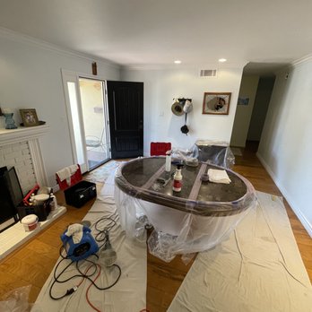 Grout Works - Set up for dinner table marble restoration. - Grout Services Near Me